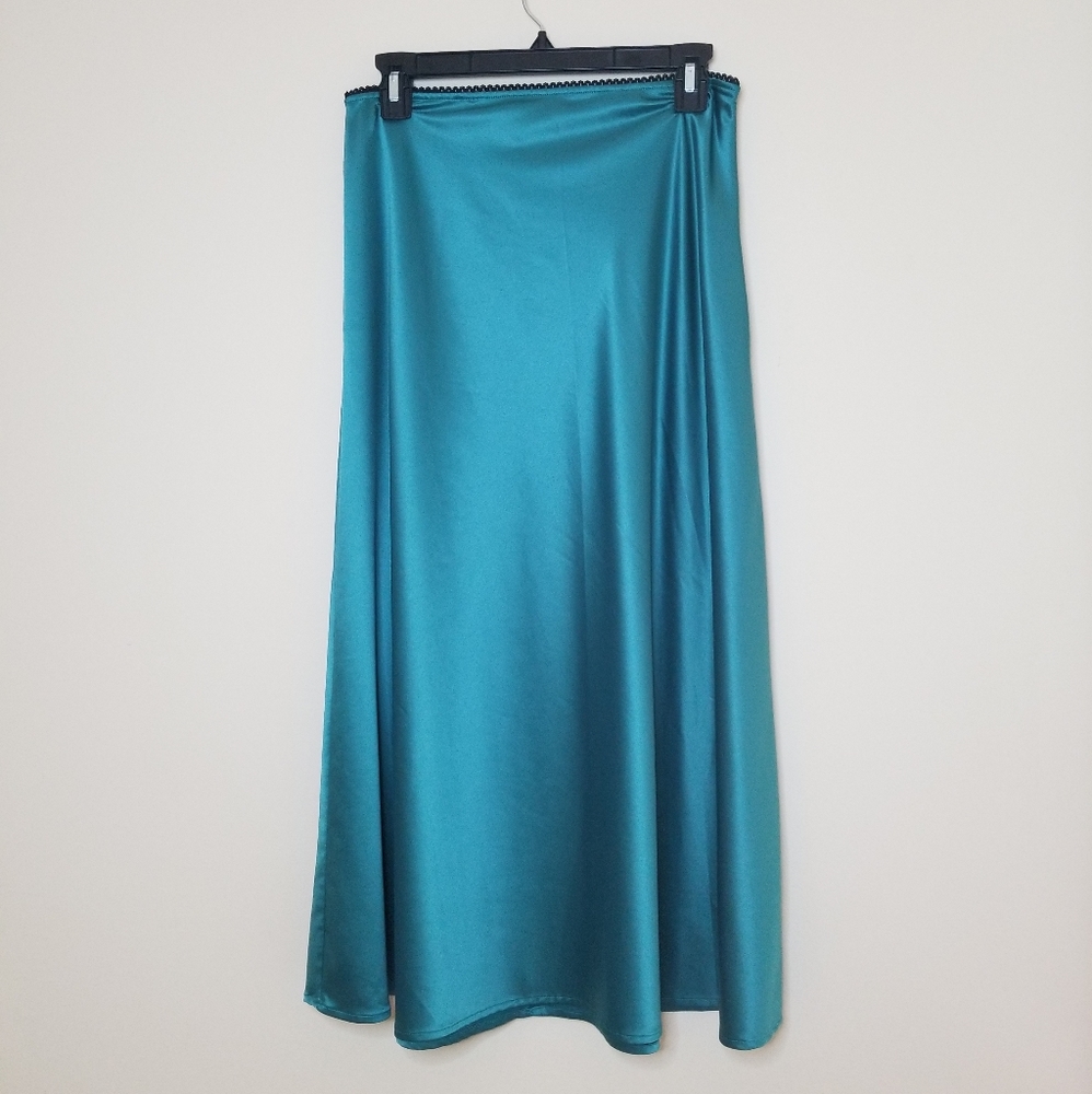 Zara blue green teal silky midi skirt
